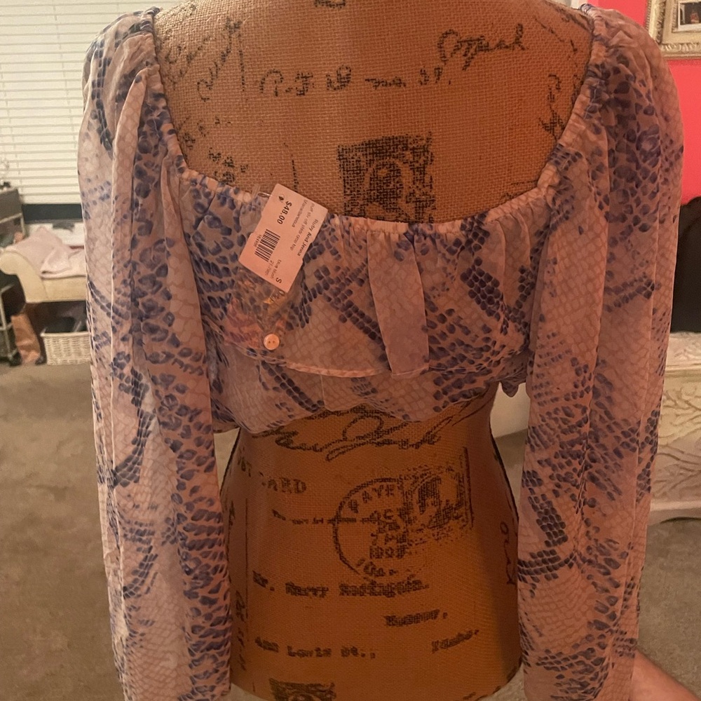 long sleeve cropped off the shoulder blue blush blouse